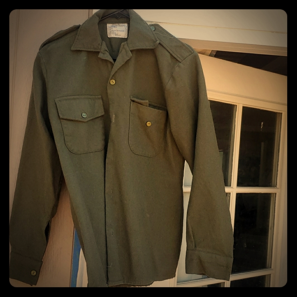 Vintage olive drab military fatigue long sleeve